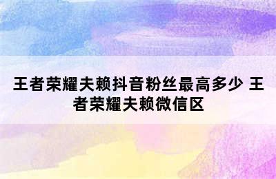 王者荣耀夫赖抖音粉丝最高多少 王者荣耀夫赖微信区